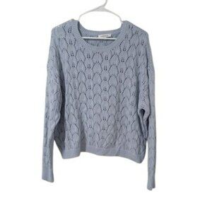 Hooked Up Sweater L Light Blue Open Knit Long Sleeve